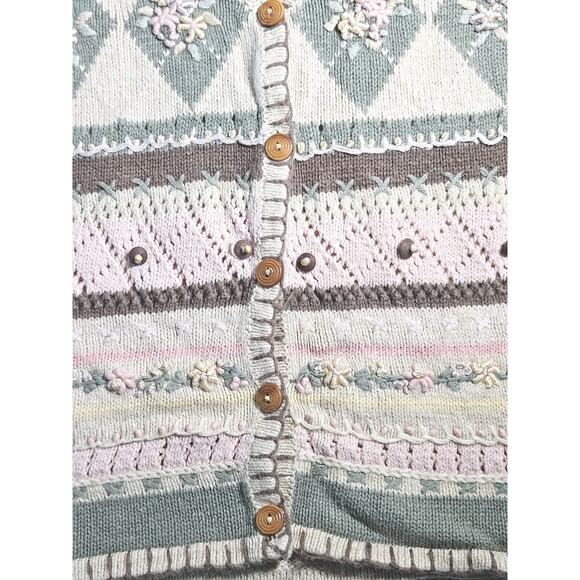 Vintage Jantzen Sweater Vest Women's M Embroidered With Wooden Buttons & Beading - Picture 3 of 12